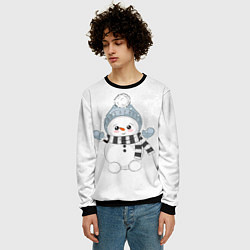Свитшот мужской Милый снеговик и снежинки, цвет: 3D-черный — фото 2