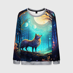 Мужской свитшот Волк в ночном лесу в folk art стиле
