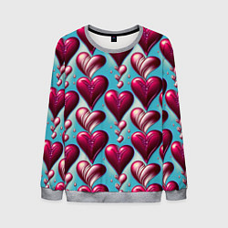 Свитшот мужской Паттерн красные абстрактные сердца, цвет: 3D-меланж