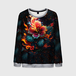 Свитшот мужской Огненный цветок на темном фоне, цвет: 3D-меланж