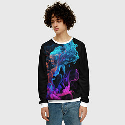 Свитшот мужской Неоновый цветной дым на черном фоне, цвет: 3D-белый — фото 2