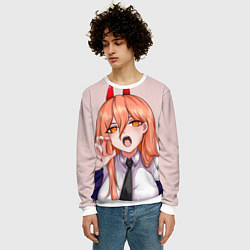 Свитшот мужской Человек - бензопила Пауэр с рогами, цвет: 3D-белый — фото 2