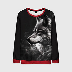 Свитшот мужской Волк в белом дыму, цвет: 3D-красный