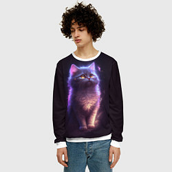 Свитшот мужской Неоновый котик и луна, цвет: 3D-белый — фото 2