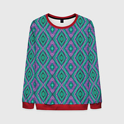 Свитшот мужской Зелено-фиолетовые ромбы: орнамент, цвет: 3D-красный