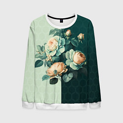 Мужской свитшот Розы на зеленом фоне
