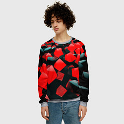 Свитшот мужской Черно красные кубы, цвет: 3D-меланж — фото 2