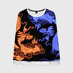 Свитшот мужской Парящие неоновые драконы, цвет: 3D-белый