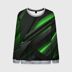 Свитшот мужской Черно-зеленые объемные полосы, цвет: 3D-меланж