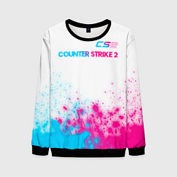 Свитшот мужской Counter Strike 2 neon gradient style: символ сверх, цвет: 3D-черный