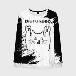 Свитшот мужской Disturbed рок кот на светлом фоне, цвет: 3D-белый