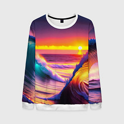 Свитшот мужской Волны на закате, цвет: 3D-белый
