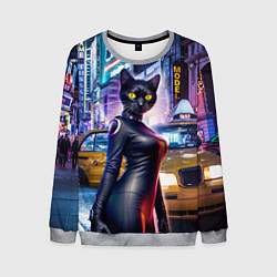 Свитшот мужской Модная чёрная кошечка в Нью-Йорке, цвет: 3D-меланж