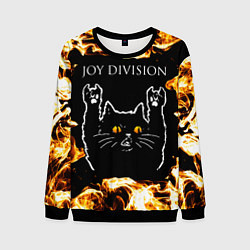 Свитшот мужской Joy Division рок кот и огонь, цвет: 3D-черный