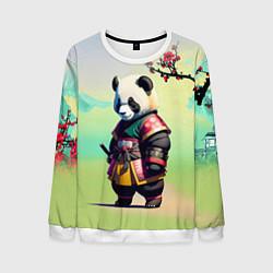 Свитшот мужской Панда-самурай - цветущая сакура, цвет: 3D-белый