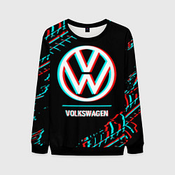 Свитшот мужской Значок Volkswagen в стиле glitch на темном фоне, цвет: 3D-черный