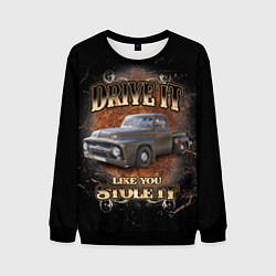 Свитшот мужской Хот род на базе машины 50-х годов Ford F-100, цвет: 3D-черный