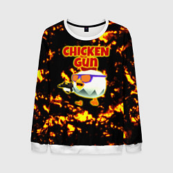Свитшот мужской Chicken Gun на фоне огня, цвет: 3D-белый