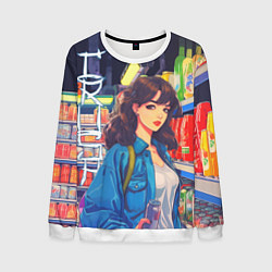 Свитшот мужской Crush - ретро девочка-аниме в магазине, цвет: 3D-белый