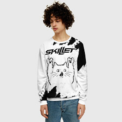 Свитшот мужской Skillet рок кот на светлом фоне, цвет: 3D-белый — фото 2