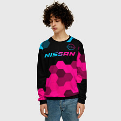 Свитшот мужской Nissan - neon gradient: символ сверху, цвет: 3D-черный — фото 2