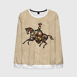 Свитшот мужской Ретро девушка на лошади и винтажные цветы, цвет: 3D-белый