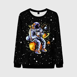 Свитшот мужской Космонавт на рыбалке - неон, цвет: 3D-черный