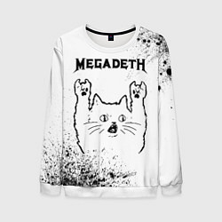 Свитшот мужской Megadeth рок кот на светлом фоне, цвет: 3D-белый