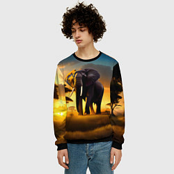 Свитшот мужской Слон и рассвет в саванне, цвет: 3D-черный — фото 2