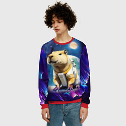 Свитшот мужской Капибара-космонавт - нейросеть, цвет: 3D-красный — фото 2