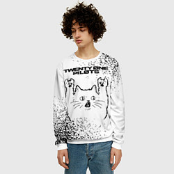 Свитшот мужской Twenty One Pilots рок кот на светлом фоне, цвет: 3D-белый — фото 2