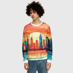 Свитшот мужской Городской пейзаж на рассвете, цвет: 3D-белый — фото 2