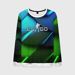 Свитшот мужской CS GO green blue abstract, цвет: 3D-белый