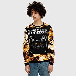 Свитшот мужской Bring Me the Horizon рок кот и огонь, цвет: 3D-черный — фото 2
