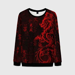 Свитшот мужской Красный дракон - иероглифы, цвет: 3D-черный