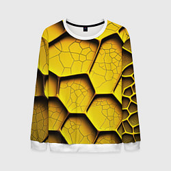Свитшот мужской Желтые шестиугольники с трещинами - объемная текст, цвет: 3D-белый