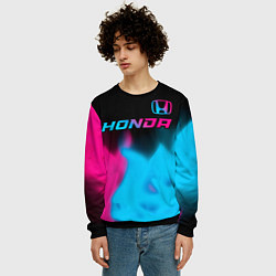 Свитшот мужской Honda - neon gradient: символ сверху, цвет: 3D-черный — фото 2