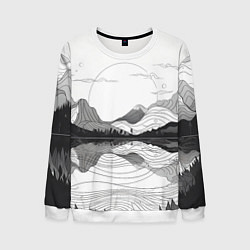 Свитшот мужской Минималистичный пейзаж чб, цвет: 3D-белый