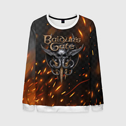 Свитшот мужской Baldurs Gate 3 logo fire, цвет: 3D-белый