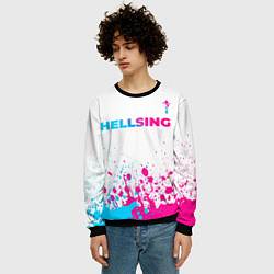 Свитшот мужской Hellsing neon gradient style: символ сверху, цвет: 3D-черный — фото 2