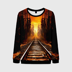Свитшот мужской Железная дорога на закате, цвет: 3D-черный