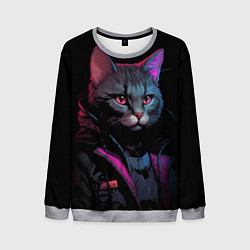 Свитшот мужской Кот в стиле киберпанк, цвет: 3D-меланж