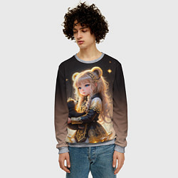Свитшот мужской Девочка с бурым медвежонком, цвет: 3D-меланж — фото 2