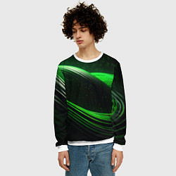Свитшот мужской Зеленые абстрактные волны, цвет: 3D-белый — фото 2