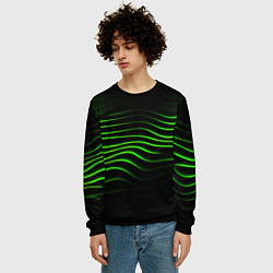 Свитшот мужской Зеленые абстрактные волны, цвет: 3D-черный — фото 2