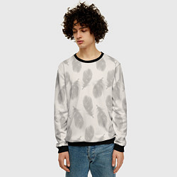 Свитшот мужской Бежевый паттерн с перьями, цвет: 3D-черный — фото 2