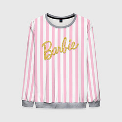 Свитшот мужской Barbie - золотая надпись и бело-розовые полосы, цвет: 3D-меланж