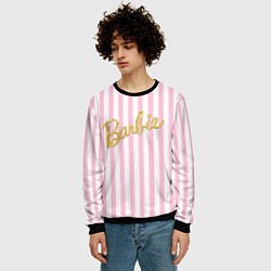 Свитшот мужской Barbie - золотая надпись и бело-розовые полосы, цвет: 3D-черный — фото 2