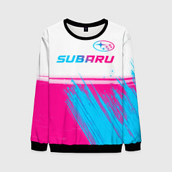 Свитшот мужской Subaru neon gradient style: символ сверху, цвет: 3D-черный