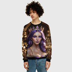 Свитшот мужской Девушка с фиолетовыми волосами в короне, цвет: 3D-черный — фото 2